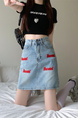 Real Shot Korean Style Sense of Design Letter Embroidery Plus Size Slimming Denim Skirt for Women A-line Hip-Wrapped Skirt Summer in Light Blue.