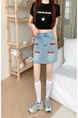 Real Shot Korean Style Sense of Design Letter Embroidery Plus Size Slimming Denim Skirt for Women A-line Hip-Wrapped Skirt Summer in Light Blue.