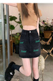 Real Shot Korean Style Sense of Design Letter Embroidery Plus Size Slimming Denim Skirt for Women A-line Hip-Wrapped Skirt Summer in Black.