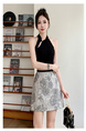 Real Shot of the Summer High Waist Skirt in Stock - Gray Floral Print, Beautiful Temperament, High-End Fashion, Versatile, Slim, Small Fragrance Style Short Skirt