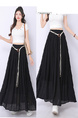 Real Shot Retro Cotton and Linen Skirt for Women 2025 Summer High Waist Slimming Drape A-line Large Hem Umbrella Skirt Pleated Dress in Black.