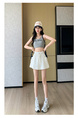 Real Shot High Waist Drawstring Design Casual Shorts for Women 2025 Summer New Style Pocket Workwear Style Slim Wide Leg Pants in White.