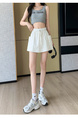 Real Shot High Waist Drawstring Design Casual Shorts for Women 2025 Summer New Style Pocket Workwear Style Slim Wide Leg Pants in White.