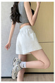 Real Shot High Waist Drawstring Design Casual Shorts for Women 2025 Summer New Style Pocket Workwear Style Slim Wide Leg Pants in White.