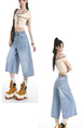 Real Shot of the Hot Summer American Retro High Waist Cropped Jeans for Women in Light Blue