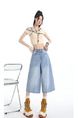 Real Shot of the Hot Summer American Retro High Waist Cropped Jeans for Women in Light Blue