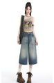 Real Shot of the Hot Summer American Retro High Waist Cropped Jeans for Women in Light Blue Wash