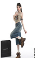 Real Shot of the Hot Summer American Retro High Waist Cropped Jeans for Women in Light Blue Wash