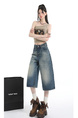 Real Shot of the Hot Summer American Retro High Waist Cropped Jeans for Women in Light Blue Wash