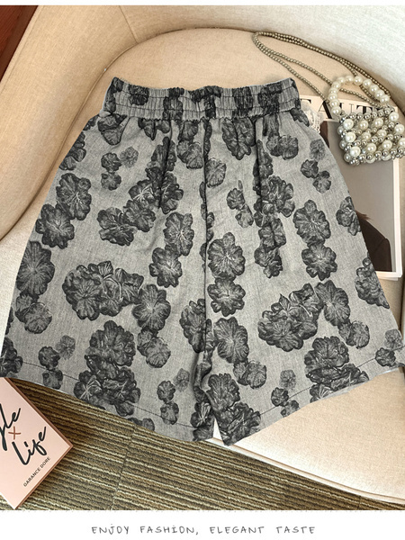 Korean Jacquard Elastic High Waist Casual Shorts for Women - 2025 Summer New Loose Slim Wide Leg A-Line Hot Pants TrenD