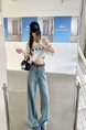 Real Shot Real Price American Retro Light Blue Wide Leg Jeans - Women's New Loose Drooping Straight Mop Pants