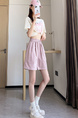 Real Shot Embroidered Button A-Line Shorts in Lavender - Women's Summer High Waist Slim Wide Leg Pants Sports Casual Versatile Elastic Waist Pants