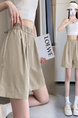 Real Shot Embroidered Button A-Line Shorts in Beige - Women's Summer High Waist Slim Wide Leg Pants Sports Casual Versatile Elastic Waist Pants