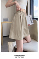Real Shot Embroidered Button A-Line Shorts in Beige - Women's Summer High Waist Slim Wide Leg Pants Sports Casual Versatile Elastic Waist Pants