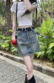 Real Shot Cost-Effective American Retro Hot Girl Embroidered Light Blue Denim Skirt - Women's High Waist Slimming A-Line Skirt with Lining