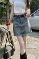 Real Shot Cost-Effective American Retro Hot Girl Embroidered Light Blue Denim Skirt - Women's High Waist Slimming A-Line Skirt with Lining