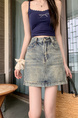 Real Shot Cost-Effective American Retro Hot Girl Embroidered Light Blue Denim Skirt - Women's High Waist Slimming A-Line Skirt with Lining