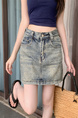 Real Shot Cost-Effective American Retro Hot Girl Embroidered Light Blue Denim Skirt - Women's High Waist Slimming A-Line Skirt with Lining