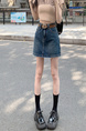 In Stock Spring and Summer New Plus Size Raw Edge Dark Blue Denim Short Skirt - Women's High Waist Petite All-Matching A-Line Skirt