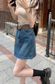 In Stock Spring and Summer New Plus Size Raw Edge Dark Blue Denim Short Skirt - Women's High Waist Petite All-Matching A-Line Skirt