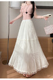 Beige Summer Lace Half-Length Skirt – Women's High Waist A-Line Umbrella Skirt with Large Pleats
