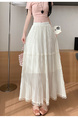 Beige Summer Lace Half-Length Skirt – Women's High Waist A-Line Umbrella Skirt with Large Pleats