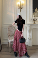 Geometric Unit Summer Red and White Ruffle Bottom Irregular Plaid Skirt Women's Chiffon Mid-Length A-Line Skirt