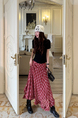Geometric Unit Summer Red and White Ruffle Bottom Irregular Plaid Skirt Women's Chiffon Mid-Length A-Line Skirt