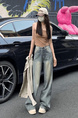 Large Size Fat MM American Retro Striped Wide-Leg Jeans in Blue and Beige for Women Korean Version Loose Straight Mopping Drape Denim Trousers
