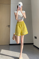 Real Shot of Ice Silk Quick-Drying Sports Shorts for Women in Mustard Yellow 2025 Summer High Waist Lace Stitching Slim A-Line Shorts Trend