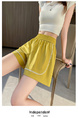 Real Shot of Ice Silk Quick-Drying Sports Shorts for Women in Mustard Yellow 2025 Summer High Waist Lace Stitching Slim A-Line Shorts Trend