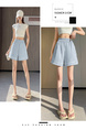 Real Shot of Ice Silk Quick-Drying Sports Shorts for Women in Light Blue 2025 Summer High Waist Lace Stitching Slim A-Line Shorts Trend