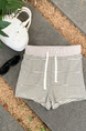 Real Shot and Real Price: Loose Striped Drawstring Casual Knitted Shorts in Beige and Black for Women