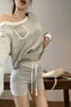 Real Shot and Real Price: Loose Striped Drawstring Casual Knitted Shorts in Beige and Black for Women