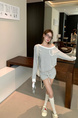 Real Shot and Real Price: Loose Striped Drawstring Casual Knitted Shorts in Beige and Black for Women