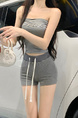 Real Shot and Real Price: Loose Striped Drawstring Casual Knitted Shorts in Gray and White for Women