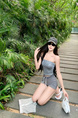 Real Shot and Real Price: Loose Striped Drawstring Casual Knitted Shorts in Gray and White for Women