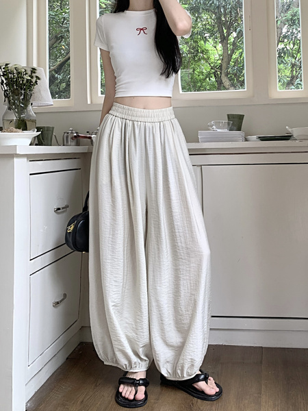 Real Shot of Summer Design High Waist Nine Points Cool Pants Slim All-Match Leggings in Creamy White