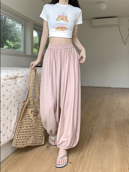 Real Shot of Summer Design High Waist Nine Points Cool Pants Slim All-Match Leggings in Light Pink