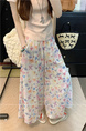 Plus Size Multi-Code Fat Mm Floral Print Bud Culottes Women Summer High Waist Slimming Tutu Half-Length Skirt Casual Wide Leg Pants in Light Floral Print
