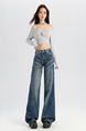 American Retro Washed Stitching High Waist Wide Leg Jeans for Women in Dark Blue - Autumn and Winter Loose Slim All-Match Drape Trousers