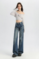 American Retro Washed Stitching High Waist Wide Leg Jeans for Women in Dark Blue - Autumn and Winter Loose Slim All-Match Drape Trousers