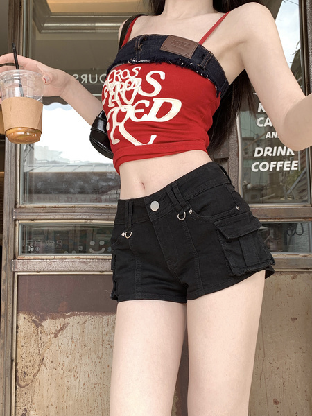Vintage Black Low Waist Denim Shorts for Women - Design Sense Hot Girl Ultra Short Bodycon Hot Pants