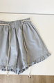 Korean Elastic Waist Stitching Lace Casual Shorts in Light Blue – New Summer Holiday Style with Sweet Beaded Belt