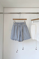 Korean Elastic Waist Stitching Lace Casual Shorts in Light Blue – New Summer Holiday Style with Sweet Beaded Belt