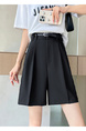 Real Shot Spot – 2024 Summer New High Waist Suit Shorts in Black – Ice Silk A-Line Wide Leg Casual Pants for Women