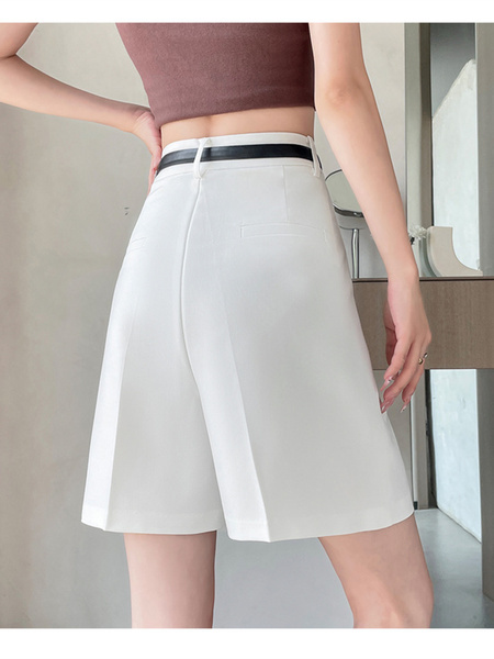 Real Shot Spot – 2024 Summer New High Waist Suit Shorts in White – Ice Silk A-Line Wide Leg Casual Pants for Women