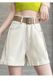 Trendy Brand Hot Style Recommendation – Thin Denim Shorts for Women in Cream – High Waist Loose Crotch-Covering Design