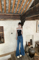New Elastic Flared Denim Trousers for Women in Dark Wash Blue