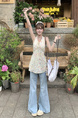 New Elastic Flared Denim Trousers for Women in Light Wash Blue